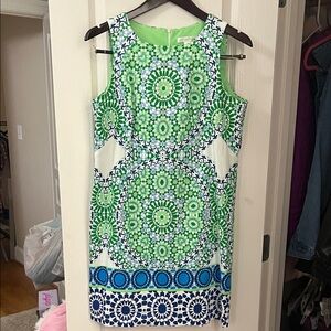 London Times Green and Blue Geometric Mini Dress